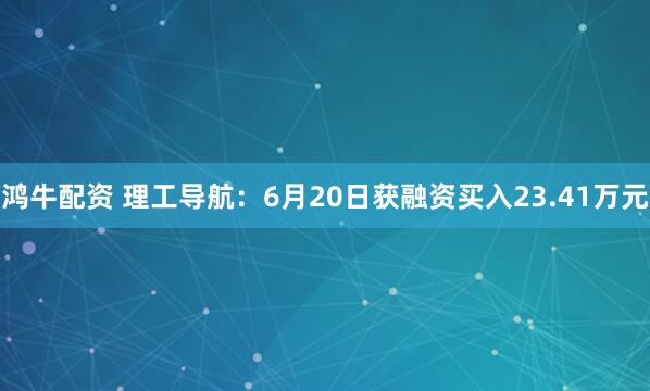 鸿牛配资 理工导航：6月20日获融资买入23.41万元