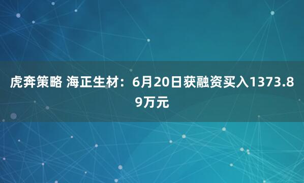 虎奔策略 海正生材：6月20日获融资买入1373.89万元