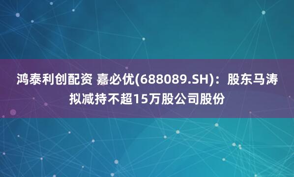 鸿泰利创配资 嘉必优(688089.SH)：股东马涛拟减持不超15万股公司股份
